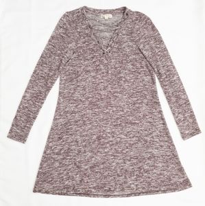 NWOT About A Girl Lace Up V-Neck Space Dyed Sweater Tunic Dress Size S